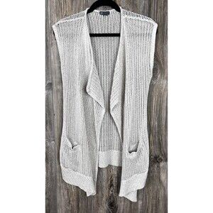 Eddie Bauer Women's S Cardigan Sweater Vest Beige Linen Blend Minimalist Coastal